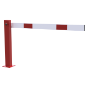 Compact hand barrier | with fixed support post | clear width: 1500 mm | for padlock | hot-dip galvanized and coated red / white